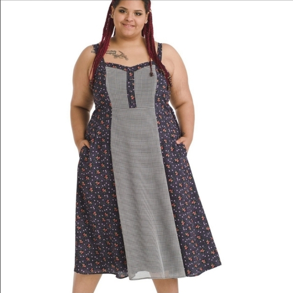 Modcloth Gingham & Floral Chiffon Midi Sun Dress Pockets Plus Size 1X Su… - Picture 1 of 11